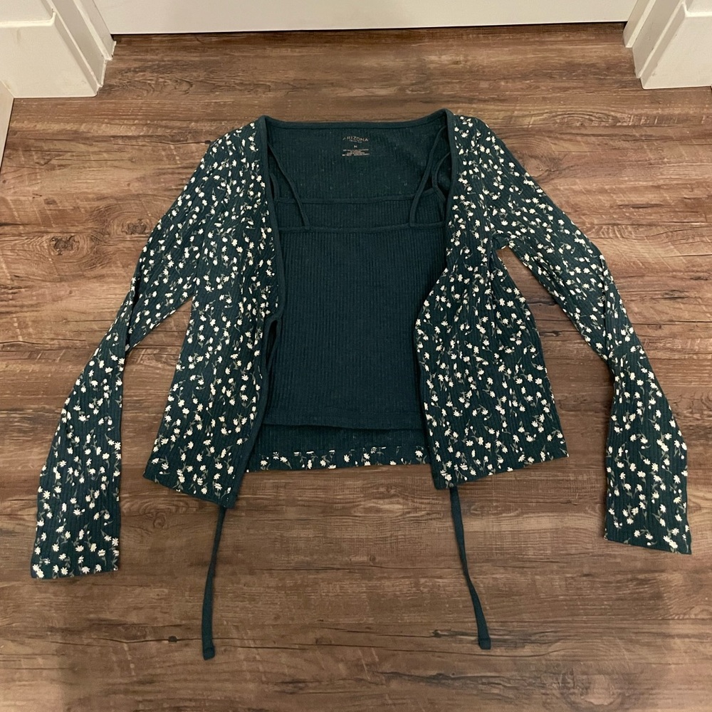 Women’s Teal Ditsy Floral Top with built in Jacket from Arizona Jean Co. size: M